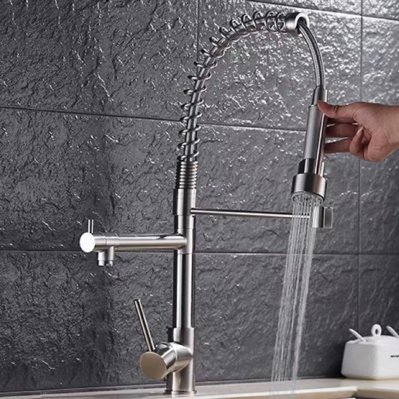 Cross-border supply of pull-out kitchen hot and cold water faucets, telescopic and rotating washbasins, sinks, and spring faucets details Picture