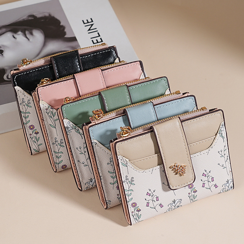 New cross-border coin purse with multiple slots, high-end women's style, spring and summer versatile pu flower and plant girl card bag wholesale full figure