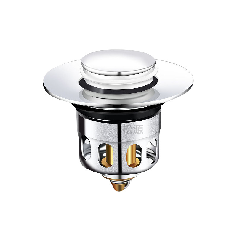 Washbasin anti-clogging plug, pop-up anti-odor drain, washbasin accessory, press-type copper core, stainless steel pop-up core Item Picture