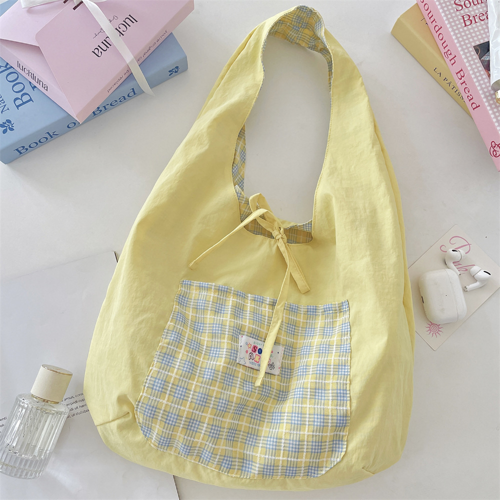 56142 Summer New Style checkered Korean version double-sided backpack, artistic and lightweight, college student single-shoulder heart bag Application Scenario
