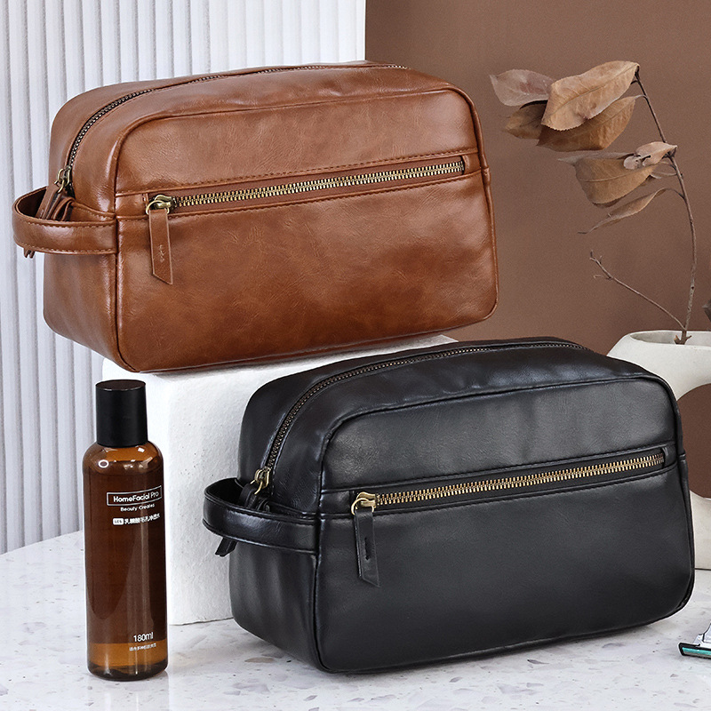 Simple business travel PU portable hand-held makeup men's toiletry bag, zoned storage, high appearance level, large capacity wholesale details Picture