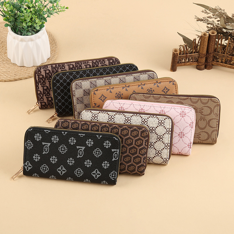 Wholesale and retail of retro monogram single-zipper wallets, printed long ladies' wallets, large-capacity storage wallets Specification drawing