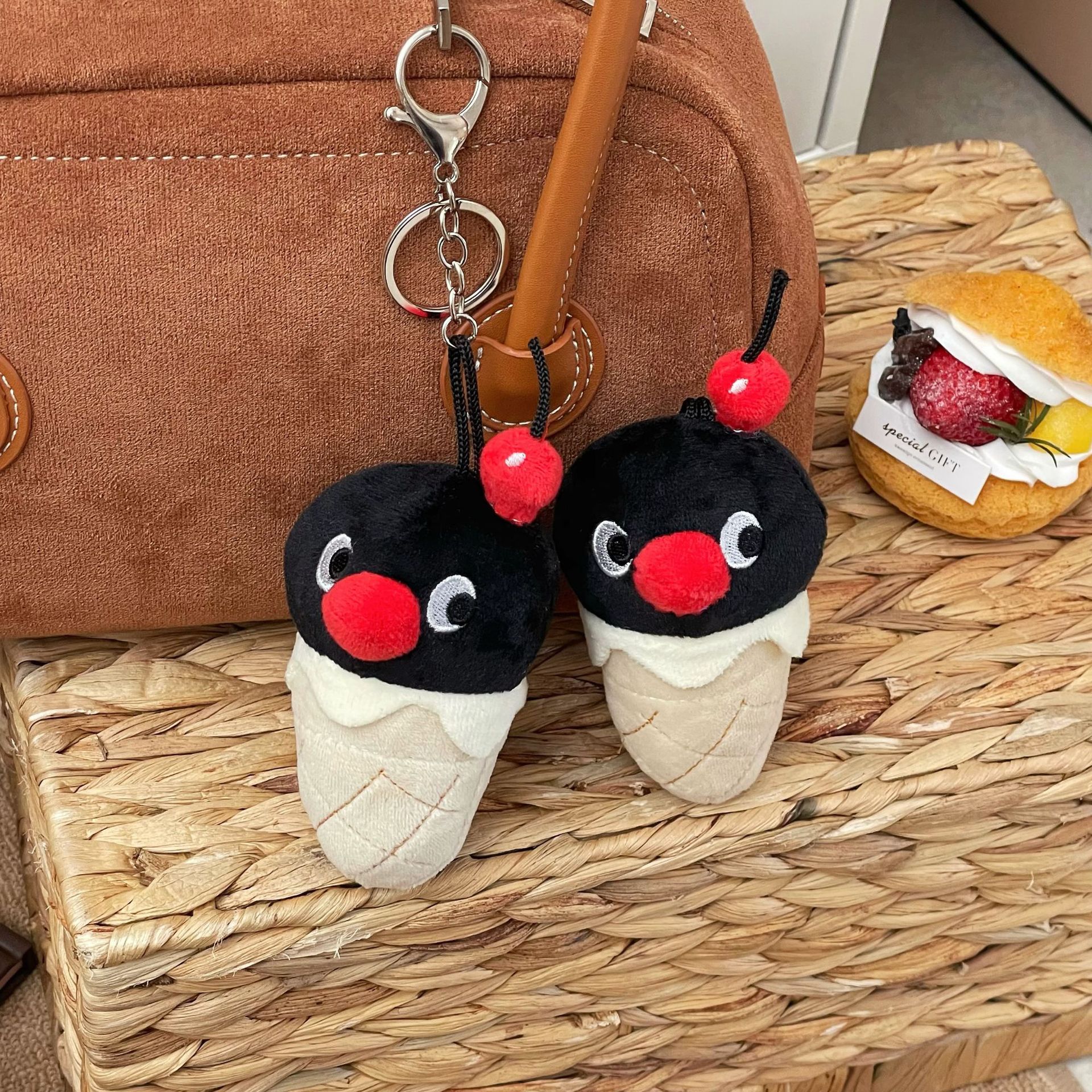 Cute penguin pingu ice cream cone, cartoon creative plush toy bag, keychain and funny pendant details Picture