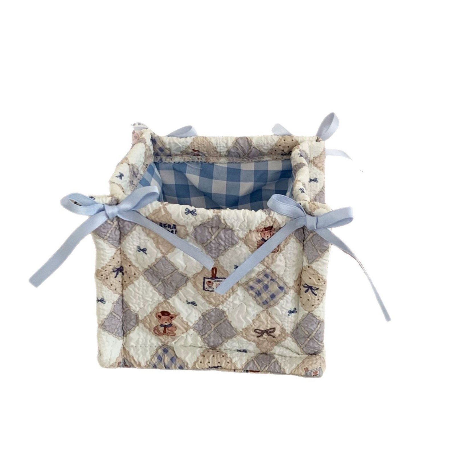 Korean-style ins bear storage basket, hand-quilted and cute home snack storage basket, desktop small sundries storage basket Item Picture