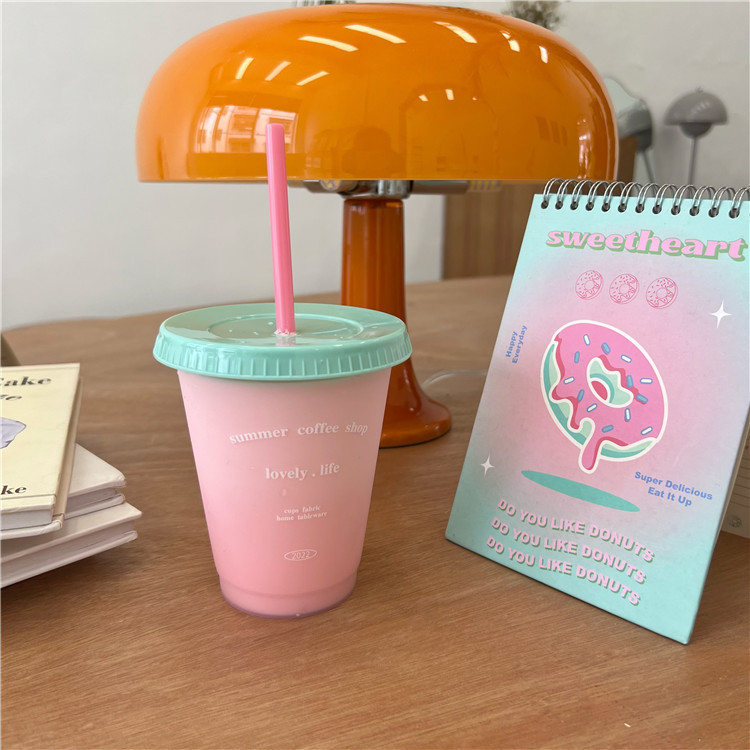 Self-made InS-style candy-colored summer coffee cup, plastic straw cup, large-capacity portable cup, girlish water cup details Picture