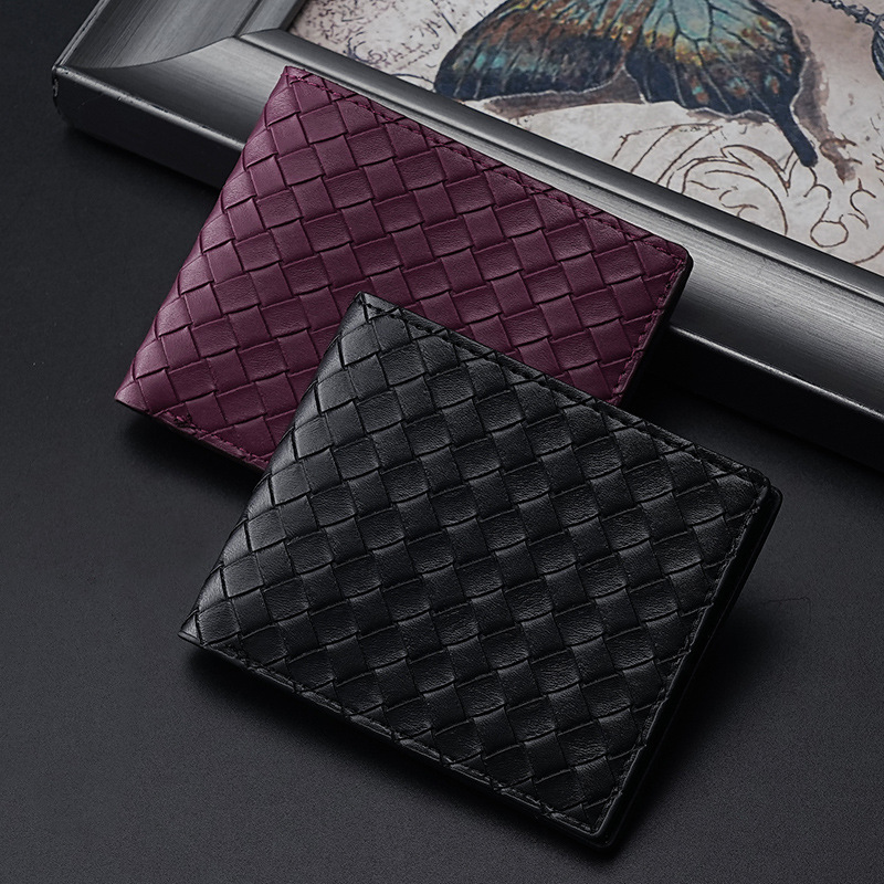 Woven textured leather men's short folding wallet 2025 new cross-border European and American classic short clip pu wallet full figure