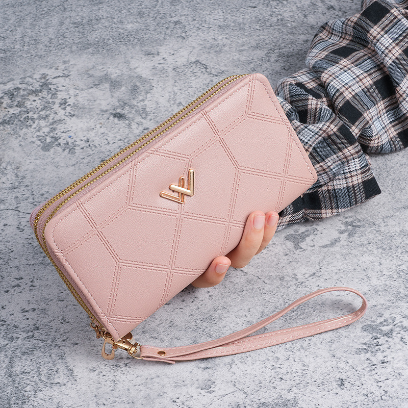 High-end wallet for women, long double-zipper large-capacity clutch, high-end, fashionable and simple double-layer wallet, mobile phone case Specification drawing
