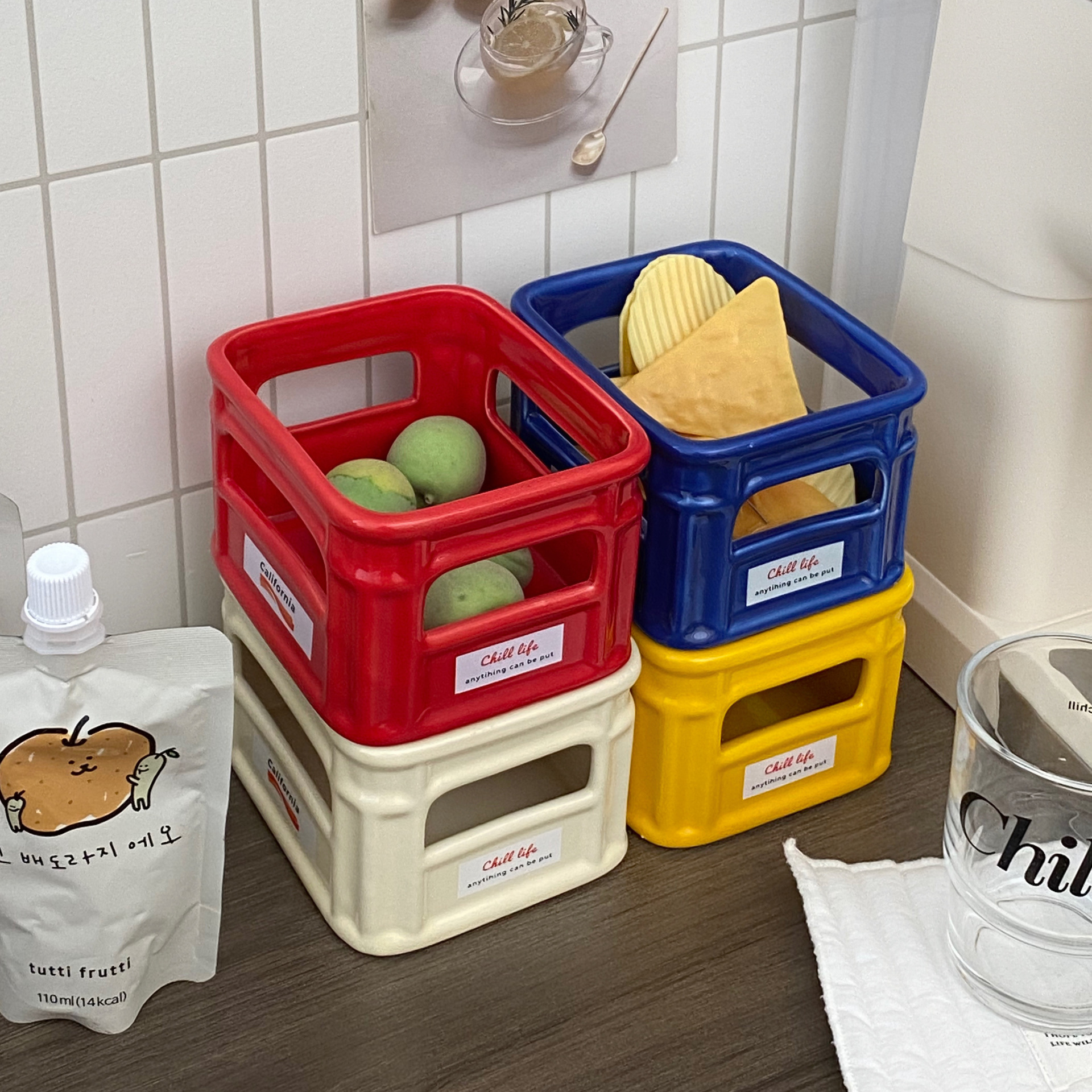 Snack storage basket ins Household multi-functional ceramic storage basket Office desktop coffee and tea bag miscellaneous storage basket full figure