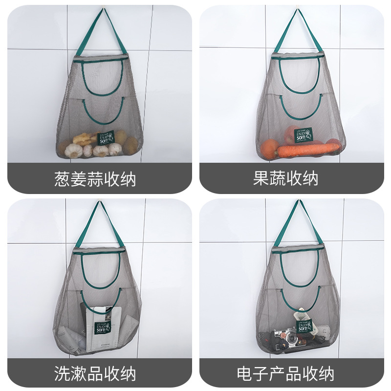 Kitchen wall-mounted fruit and vegetable storage bag, ginger, garlic and onion mesh, breathable and moisture-proof, can be carried and hung as a household storage bag Application Scenario