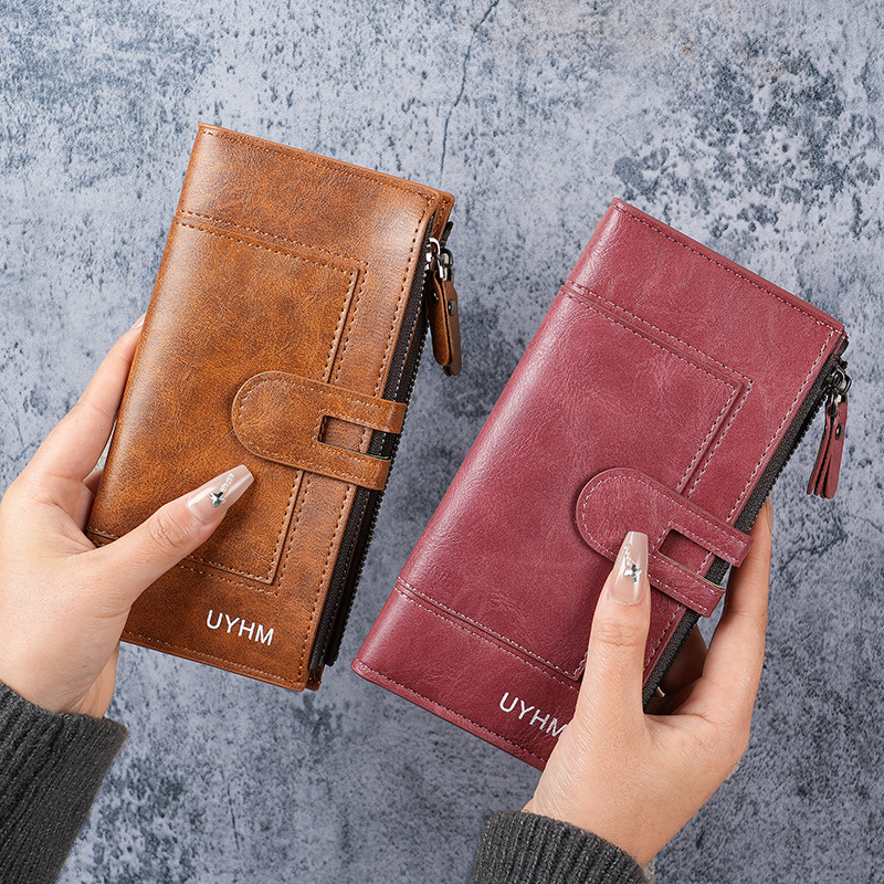New Korean-style long wallet with zipper buckle, PU large capacity, multi-position pocket, clutch for women wholesale Specification drawing