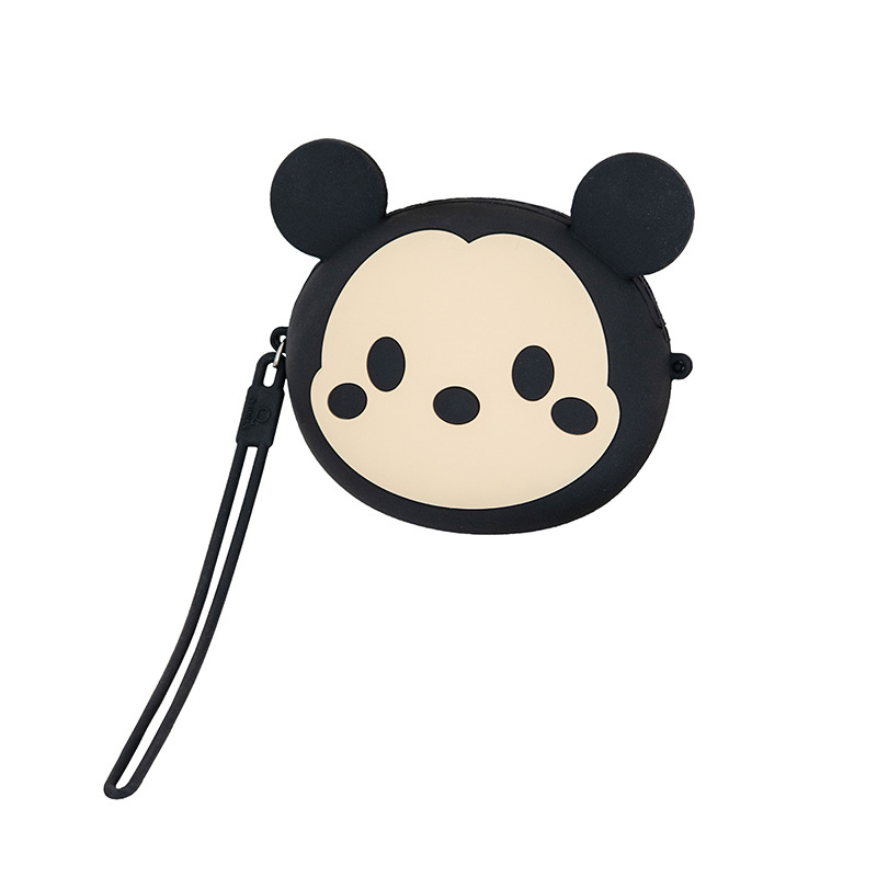 A cute and petite Korean girl's mini zipper wrist cartoon silicone coin purse is slung diagonally across a small bag for storing coins Item Picture