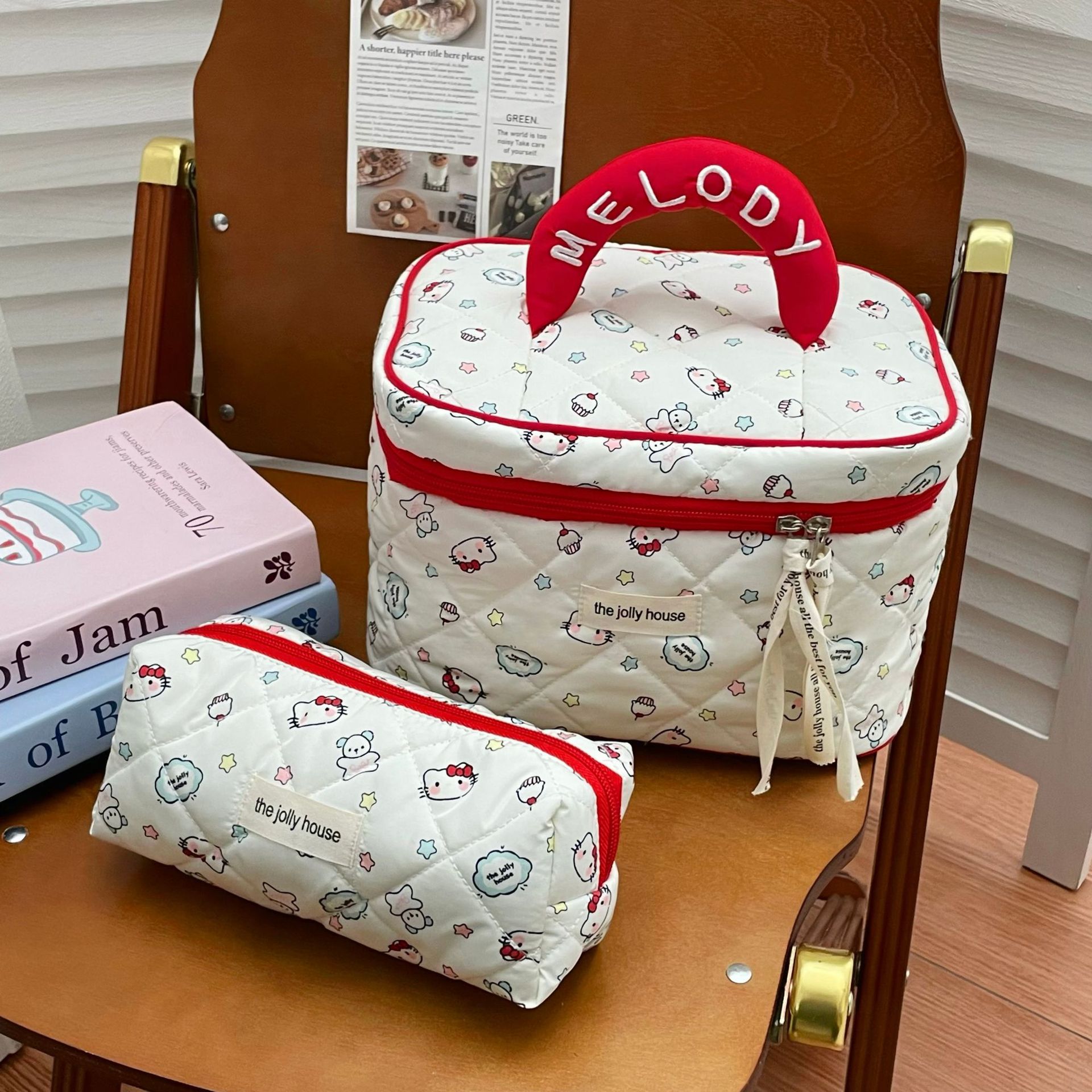 High-appearation-level cat-printed makeup bag for women, portable large-capacity makeup storage bag for going out, clutch bag, starting from one piece Specification drawing