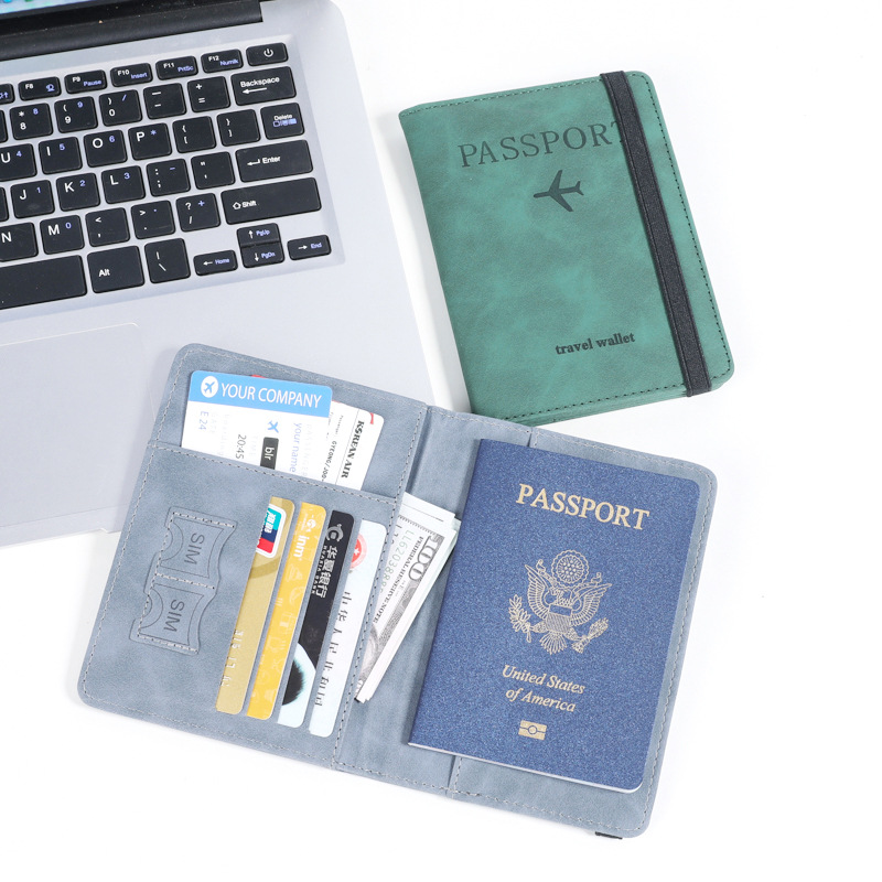 Cross-border bestseller leather passport holder in stock, pu leather RFID passport bag, multi-functional SIM card holder and document bag full figure
