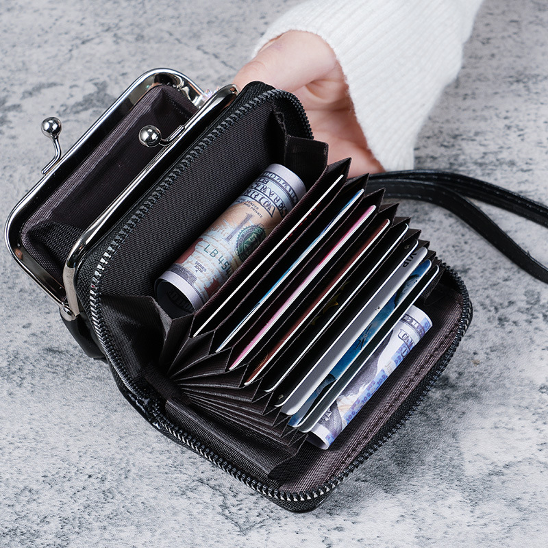 New type of wallet, cross-border bag for women, buckle coin purse, zipper clip bag, clutch bag, multi-slot, in stock and wholesale details Picture