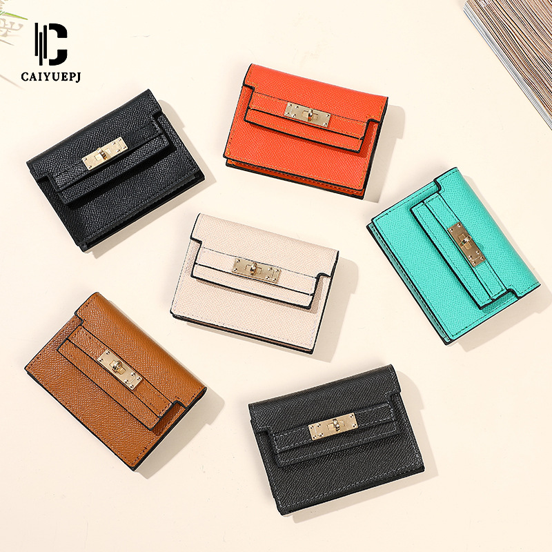 New solid-color card bag for women, small and multi-slot wallet, ins high-end Wallet, short clutch bag Specification drawing