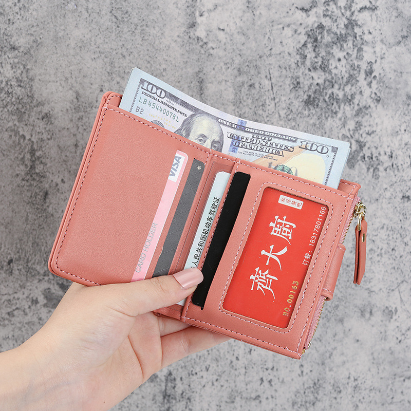 2022 New style vertical buckle women's Korean-style multi-slot short coin purse, card bag, small wallet, zipper details Picture