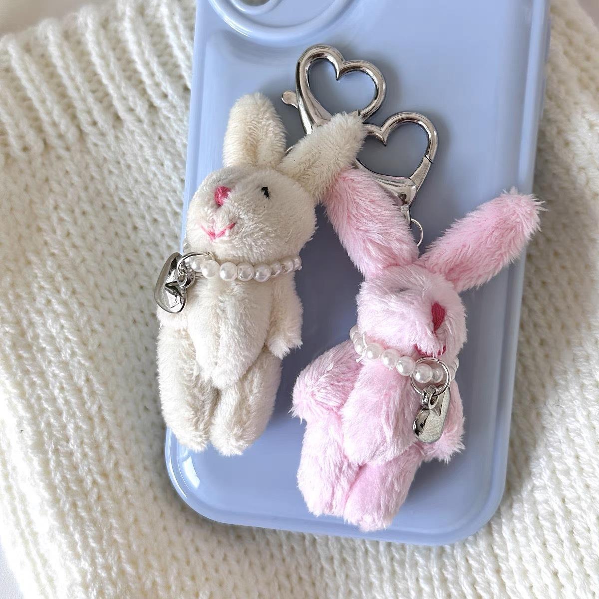 Cute girl, cute little rabbit pendant, plush doll, pearl heart pendant, doll bag, hanging accessory, keychain full figure