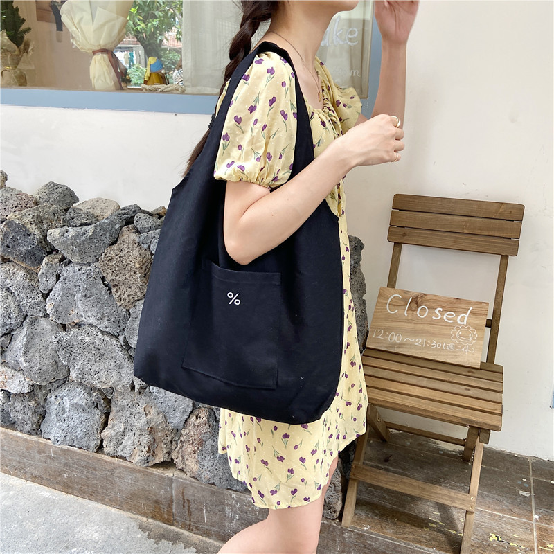 13163 Simple hand-held shopping bag, new large-capacity embroidered % canvas bag, female student single-shoulder shopping bag wholesale Specification drawing