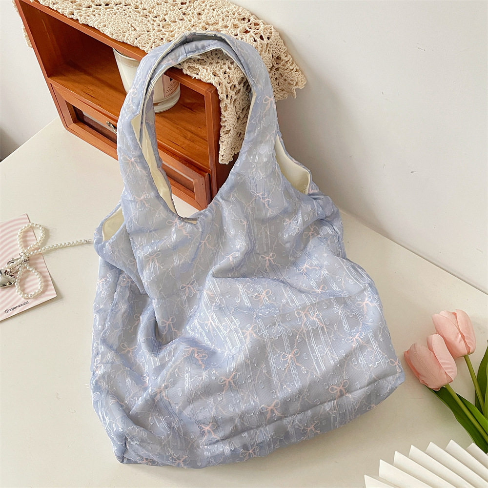 55301 Summer Fresh and delicate texture bow single-shoulder bag, fairy canvas bag, hand-held underarm vest bag Specification drawing