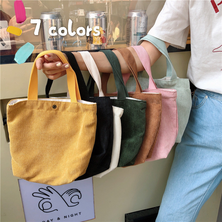 【 In Stock 】910262 Artistic corduroy bag, hand-held casual ladies' small hand handbag, retro cloth Bag, bento bag full figure