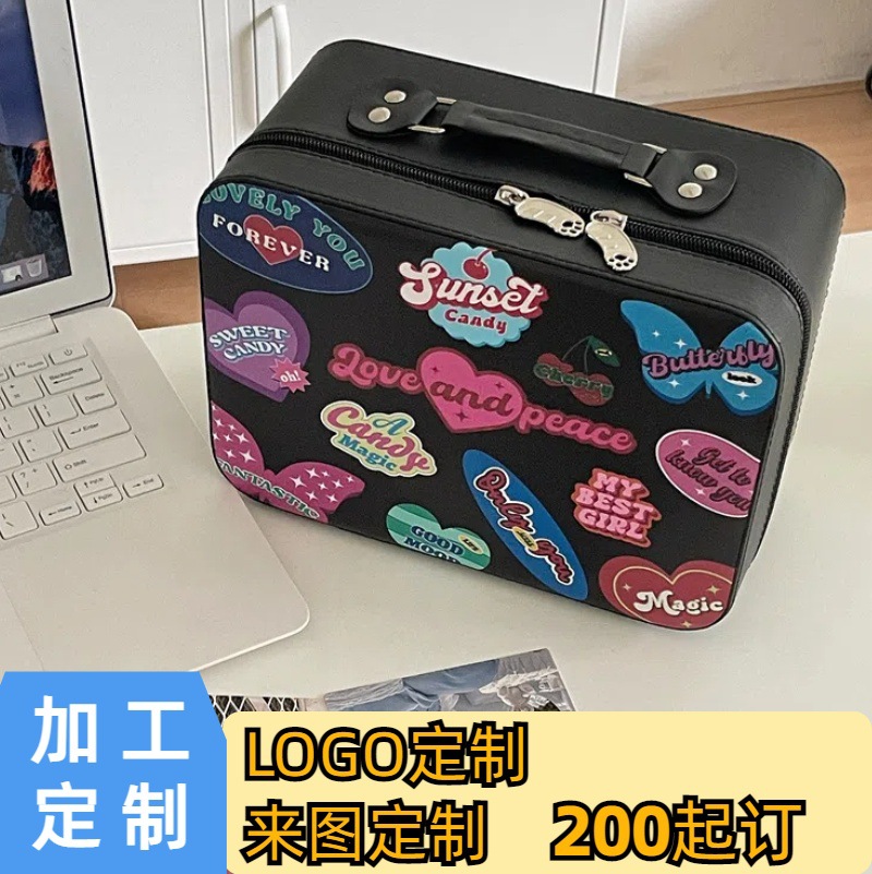 2023 Self-made 3D makeup box, large capacity with mirror, portable and cute cartoon storage box, travel toiletry bag full figure