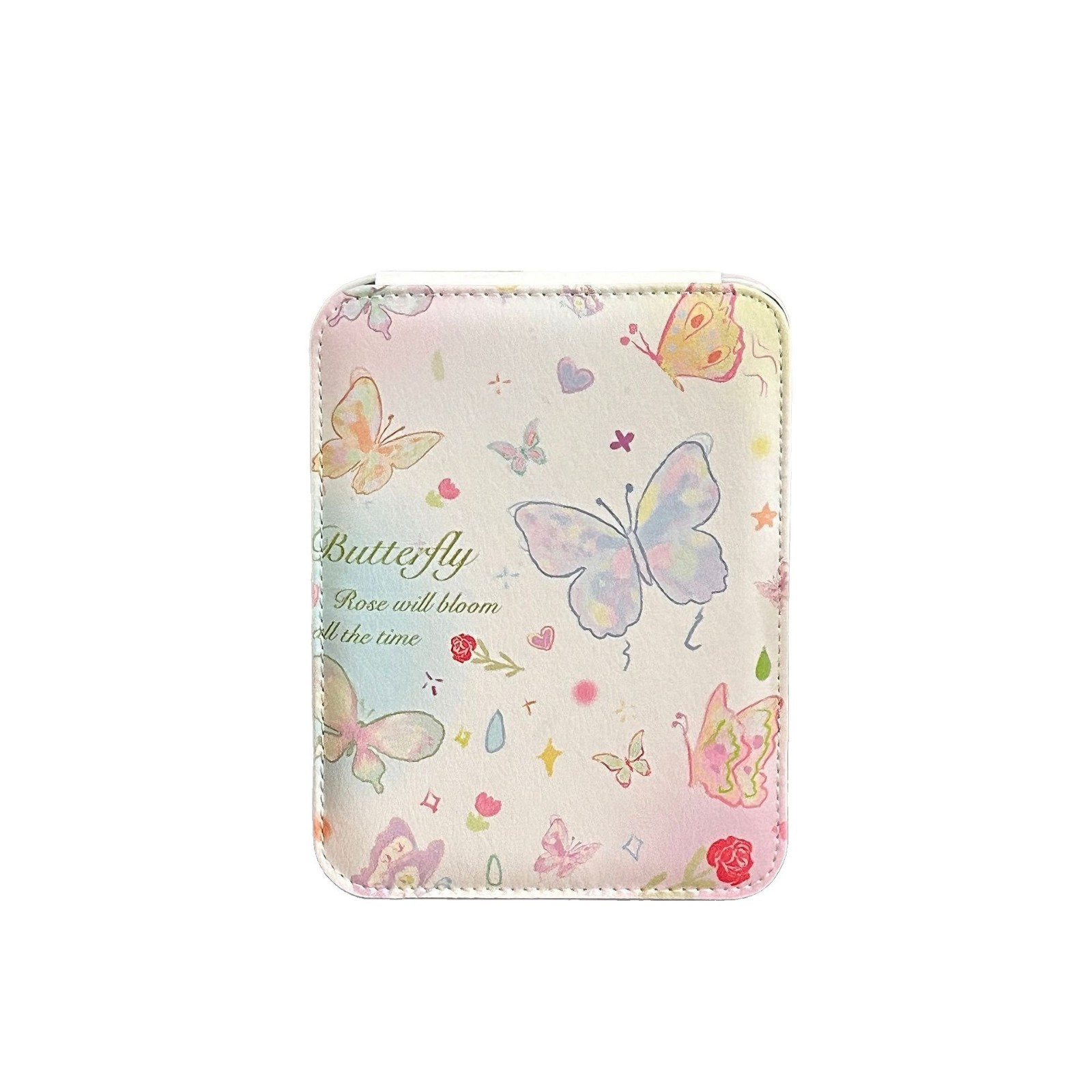 Spring Butterfly pu Leather Folding Mirror, ins Style Cartoon Desktop High-definition Makeup Mirror, Portable foldable dressing mirror Item Picture