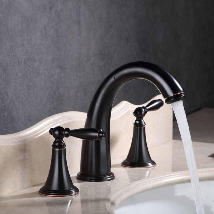 Factory wholesale brass three-piece set, golden faucet, antique black antique three-hole split under-counter washbasin faucet Application Scenario