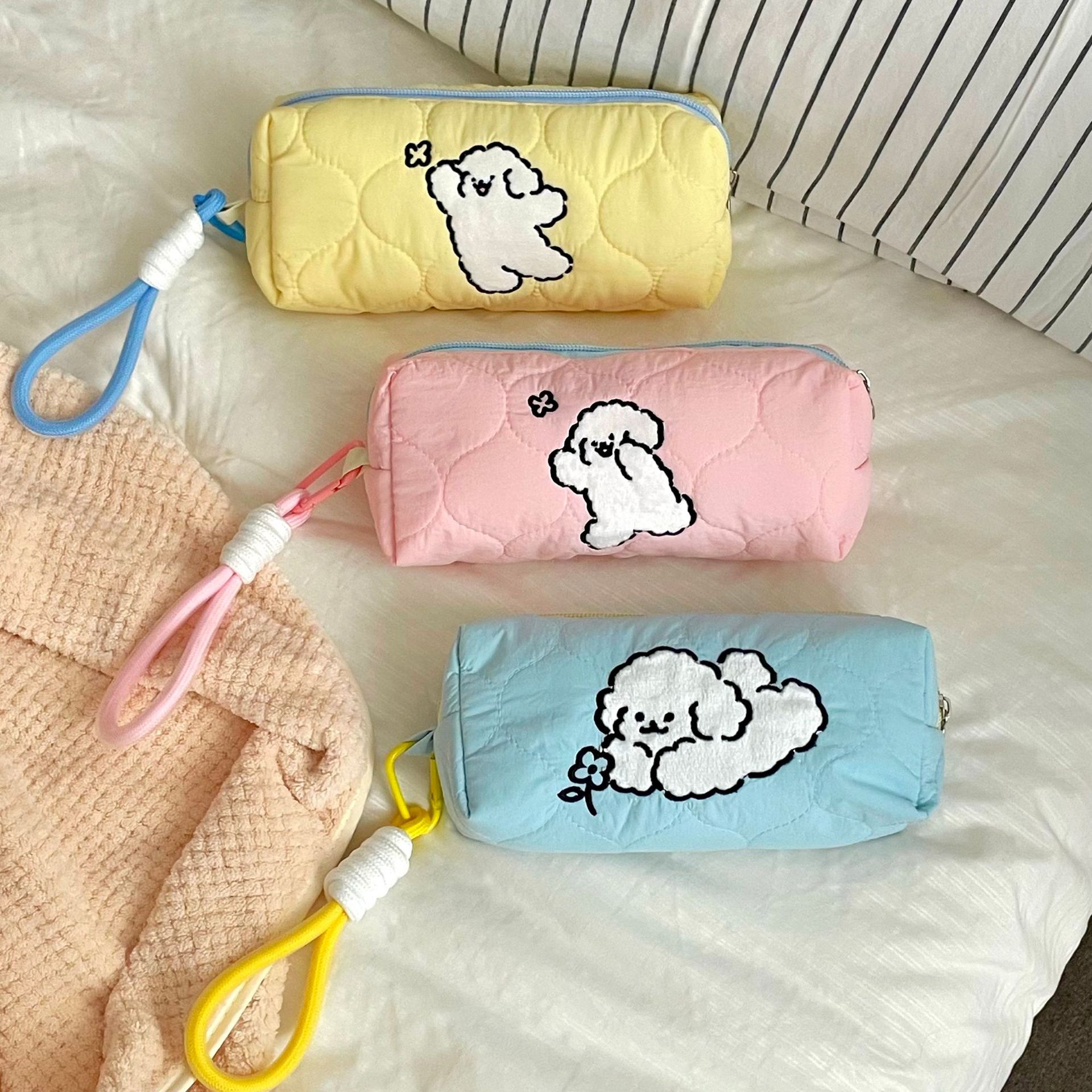 Cartoon line puppy pen case ins2025 New large-capacity stationery bag, student pen case, mobile phone storage bag details Picture