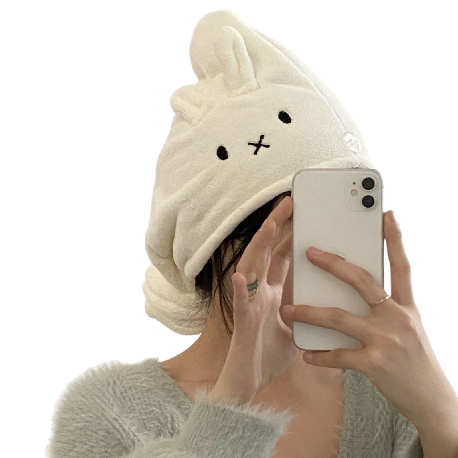 Cute Little White Rabbit 2025 New thickened coral fleece absorbent quick-drying bathroom towel, dry hair cap and bath towel Item Picture