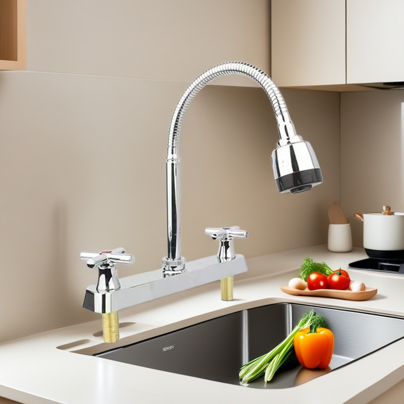Cross-border South American 8-inch double-handle hot and cold faucet, zinc alloy body kitchen sink, RV 360-degree universal rotating faucet Application Scenario