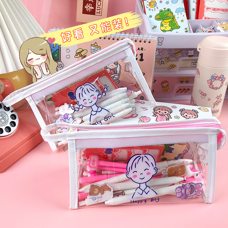 Transparent PVC cosmetic bag, women's ins waterproof storage bag, girlish portable travel storage bag, portable toiletry bag, pen case details Picture