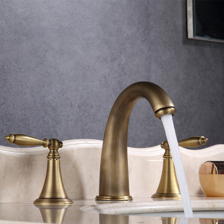 Factory wholesale brass three-piece set, golden faucet, antique black antique three-hole split under-counter washbasin faucet Specification drawing