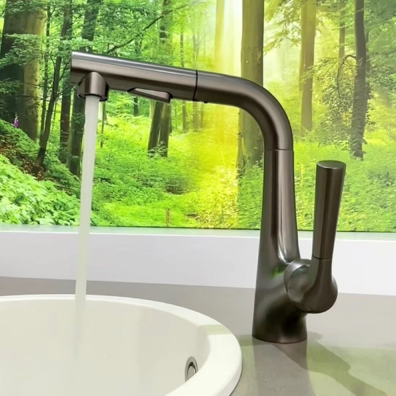 Cross-border cream-colored washbasin, pull-out faucet, lift bathroom basin, copper bathroom counter, washbasin, cold full figure