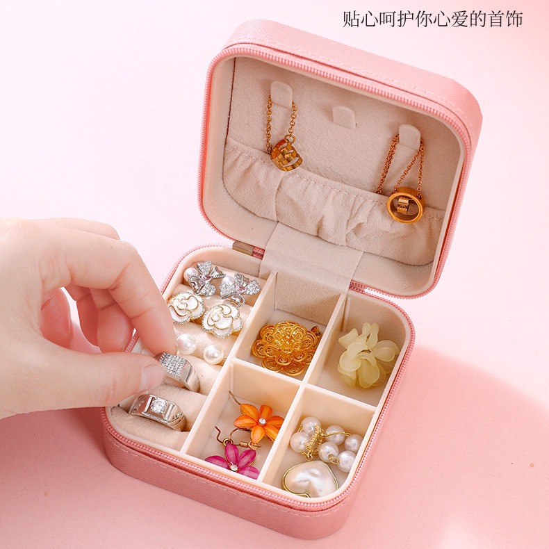 Factory wholesale production of popular jewelry boxes, women's simple and portable earrings, large-capacity square jewelry storage and organization boxes details Picture