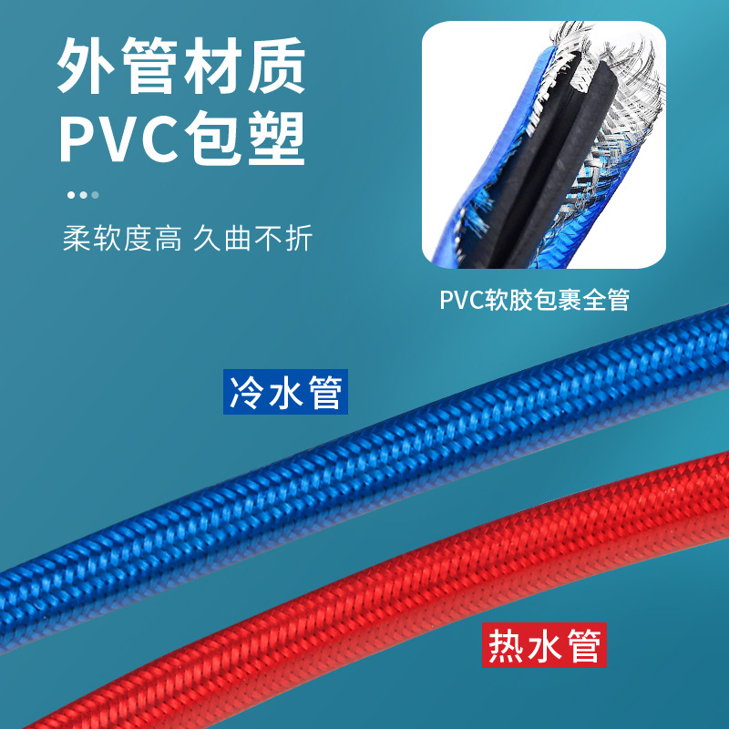Plastic-coated stainless steel braided pipe water heater, toilet, cold and hot faucet inlet and outlet flexible hose, double-ended steel wire pipe details Picture