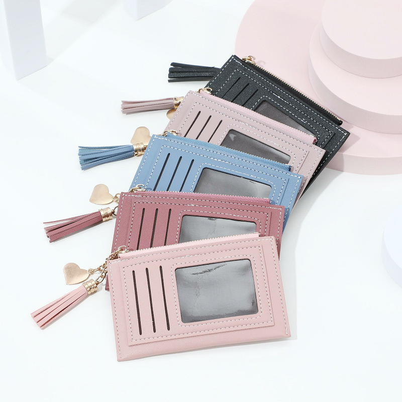 2021 New Style wallet card case with heart tassels, a simple and fashionable zipper case for girls on Instagram details Picture