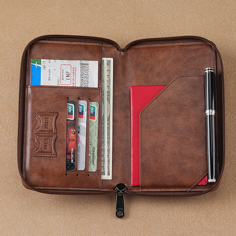 Cross-border 2024 new anti-theft passport clip, long travel passport bag with zipper, multi-functional storage document bag details Picture