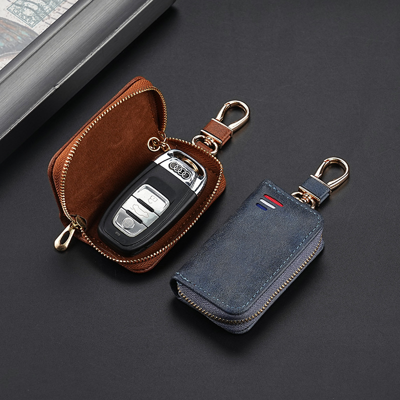 Cross-border business pu leather zipper bag, men's business waist hanging key bag, women's multi-functional car universal key chain Specification drawing