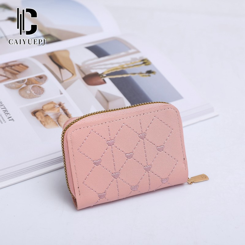 Women's short zipper coin case, access card holder, coin purse, card case integrated, multi-slot, retro women's wallet Item Picture