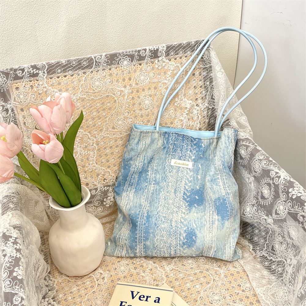 53141 tie-dyed lace bag design Vacation style single-shoulder bag for students and girls shopping bag with large capacity, trendy Specification drawing