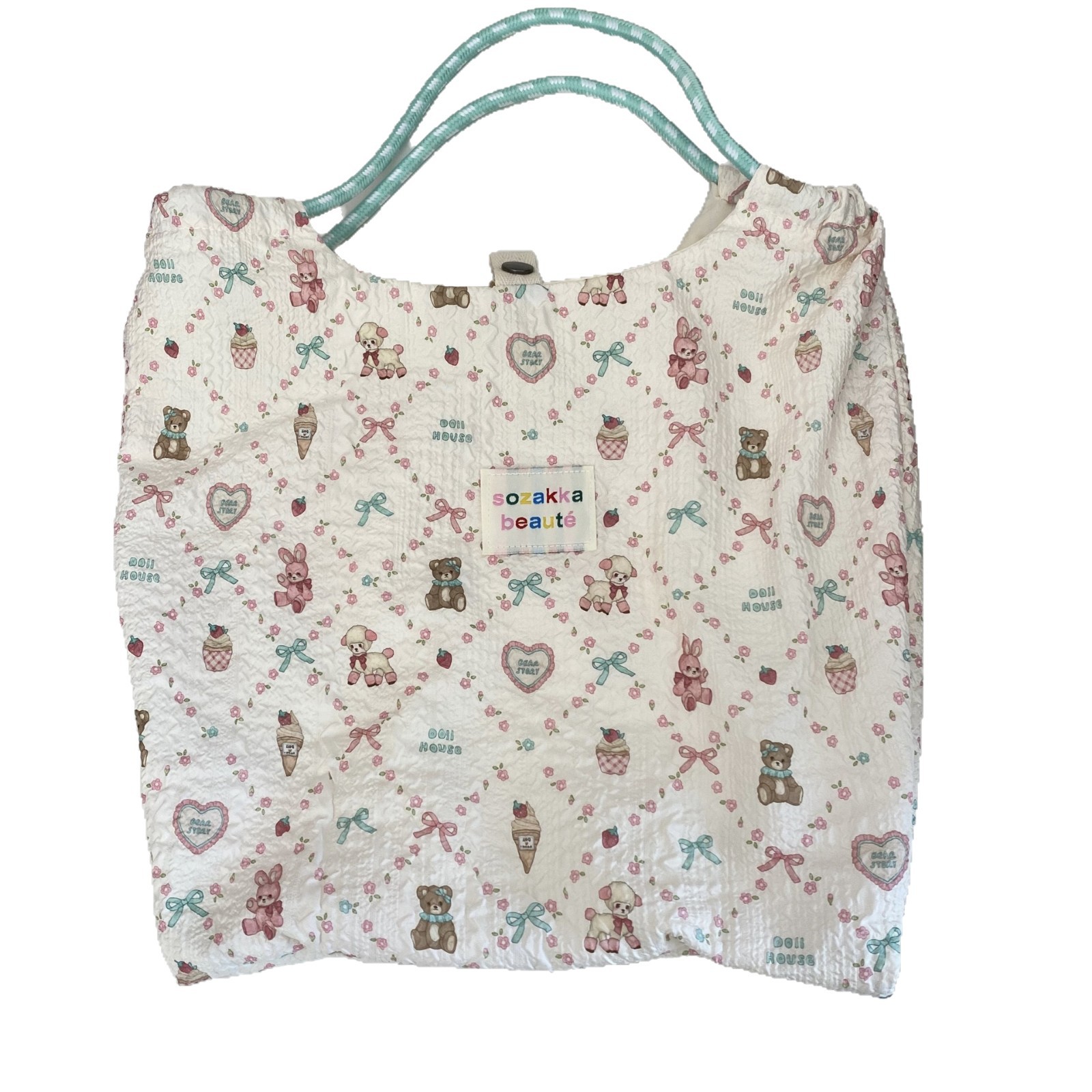 Cartoon pleated hand-held bag, cool summer travel, cute animal canvas bag hand-held bag, large capacity drawstring fabric bag Item Picture