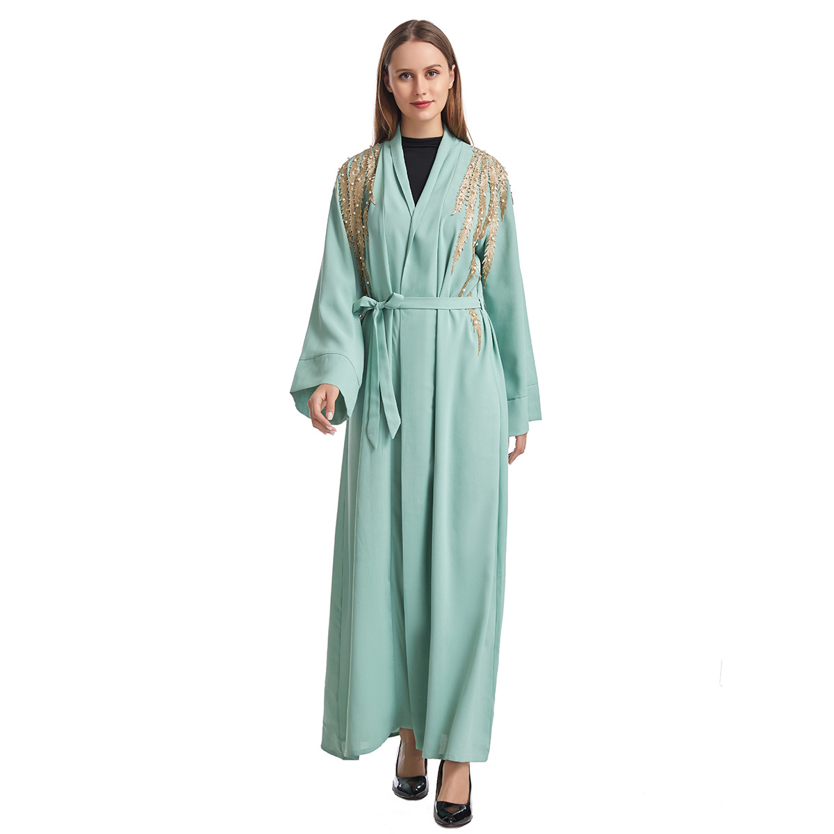Factory stock: Women's ethnic clothing, women's long dress, Middle Eastern Arab Muslim cardigan, Amazon abaya robe, women's hooded Muslim details Picture