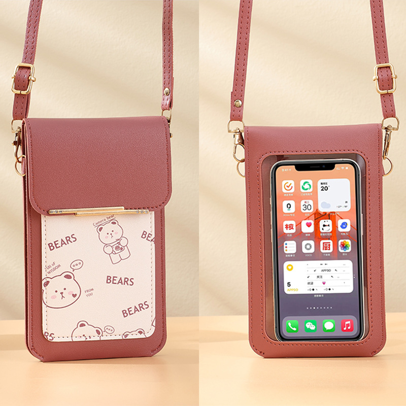 Mobile phone bag, small shoulder bag, cute card case, large capacity single-shoulder bag, touch screen mobile phone bag, crossbody women's storage bag full figure