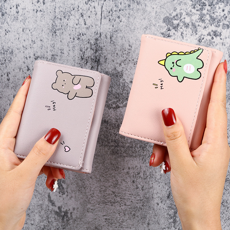 Korean version small wallet, 30% off for women, short printed, cute and simple, student multi-slot coin purse, cartoon women's wallet details Picture