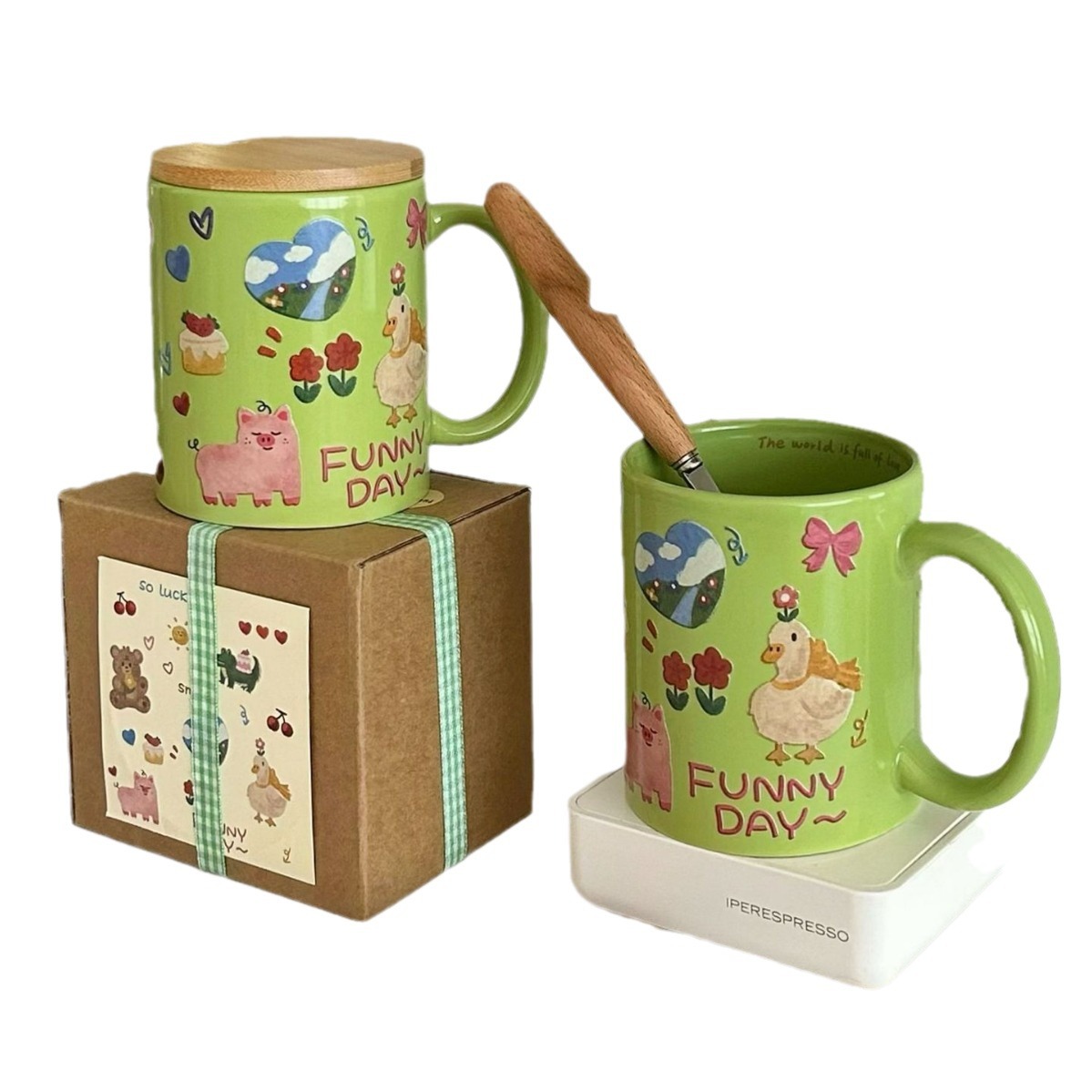 ins style cute cream cup, high appearance level mug, ceramic cup, office water cup, girlish heart gift box set Item Picture