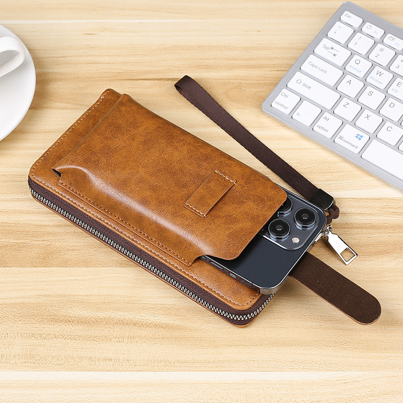 New long wallet business cross-border hand-held bag for men, pu multi-slot wallet, large-capacity portable mobile phone case wholesale Specification drawing