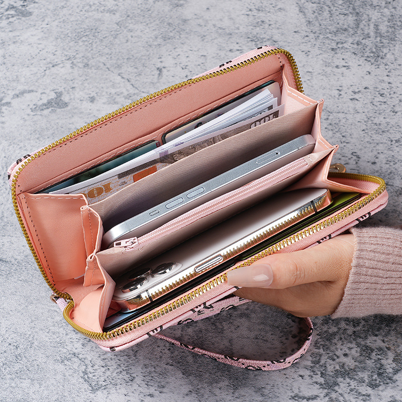 New cross-border 2024 women's wallet, mid-length clutch bag, European and American fashionable printed mobile phone bag, wallet and coin purse Specification drawing