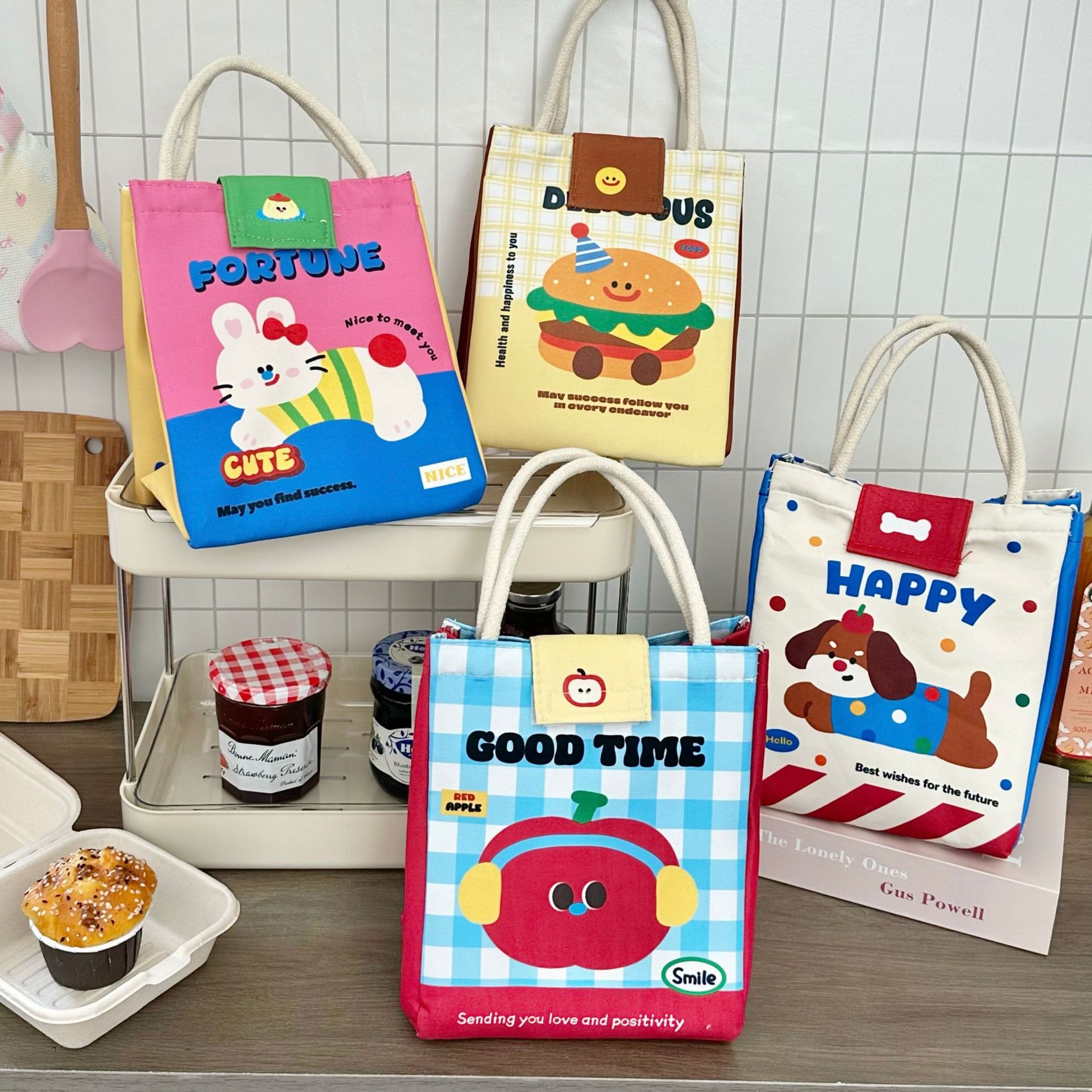 Cute lunch box bag, hand-held lunch box bag, office worker insulated bento bag, student takeout thickened aluminum foil lunch box bag details Picture