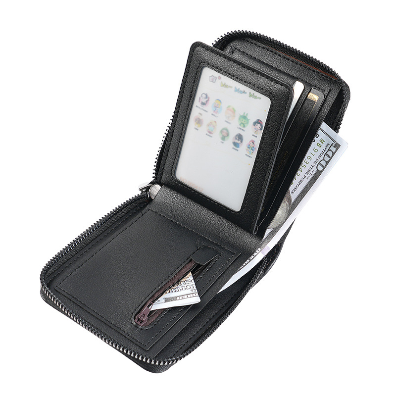 Men's short zipper coin purse, student Korean-style trendy small wallet, teenagers' wallet, multi-functional card case details Picture