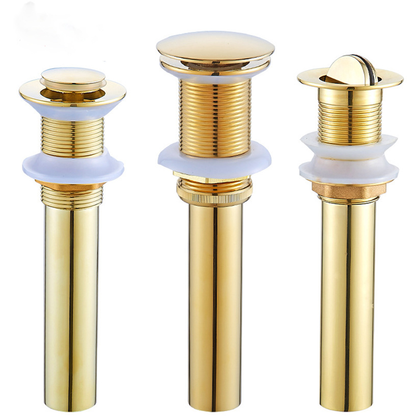 Anti-odor gold drain, washbasin, washbasin, no hole, bouncing flap, brushed gold drain, no overflow hole, brass full figure